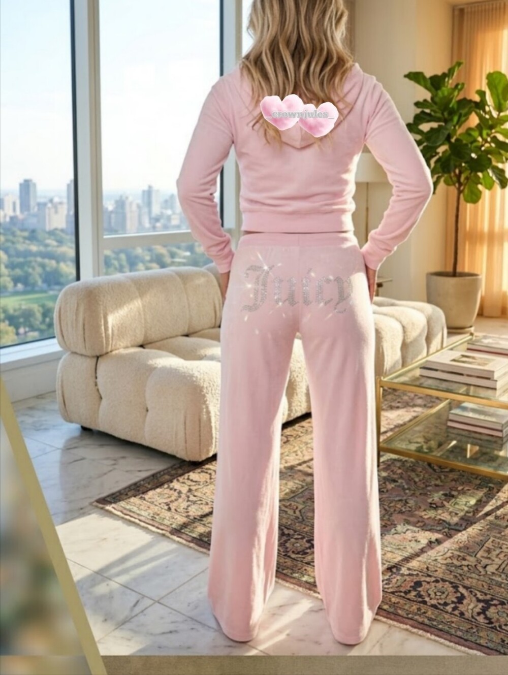 Juicy Couture Pink Velour Pants Bling Logo Y2k Style Women